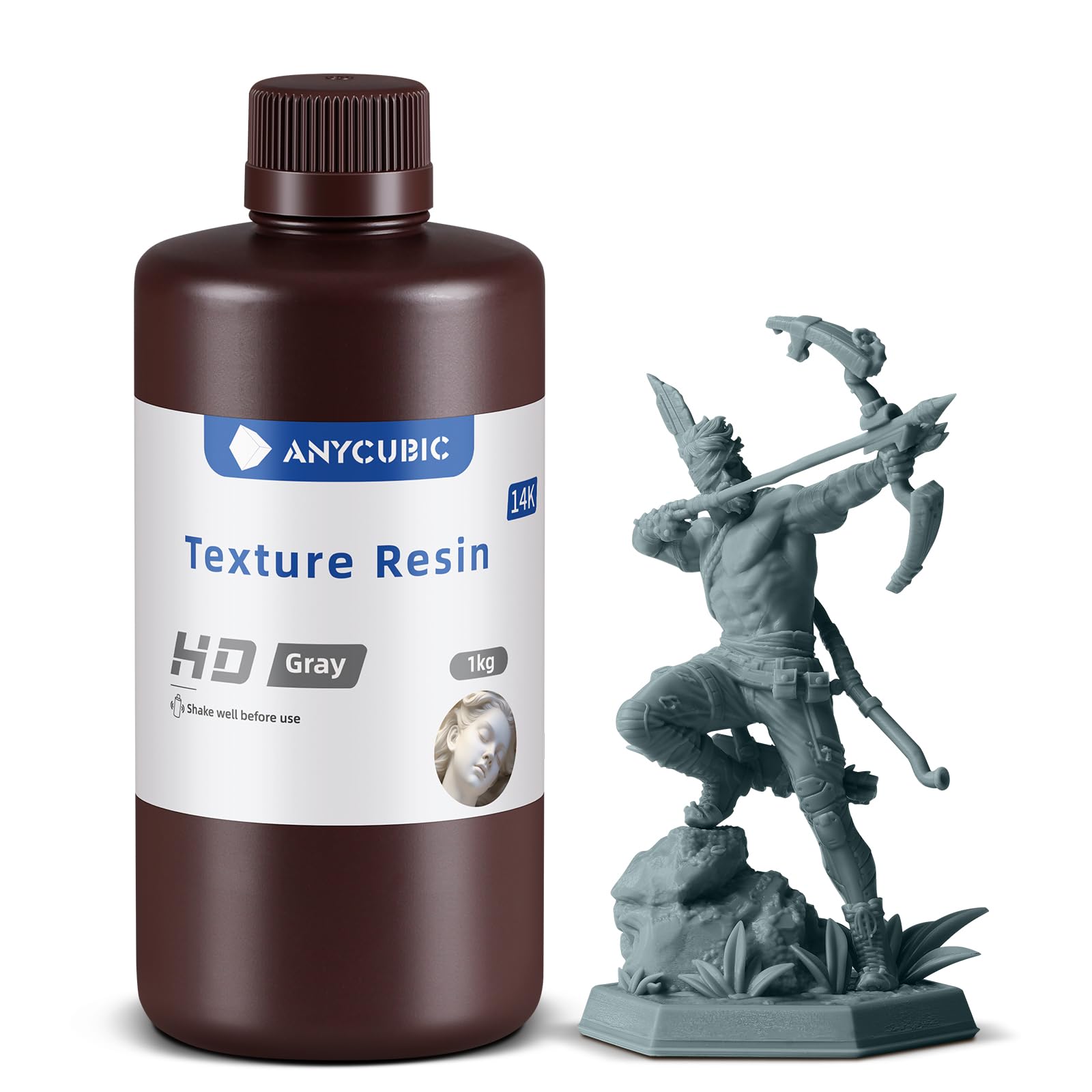 Żywica do Drukarek 3D ANYCUBIC 14K, superprecyzyjna żywica teksturująca, matowe wykończenie modelu, zwiększona wytrzymałość żywicy do drukarek 3D z żywicą LCD (HD Szara, 1kg)