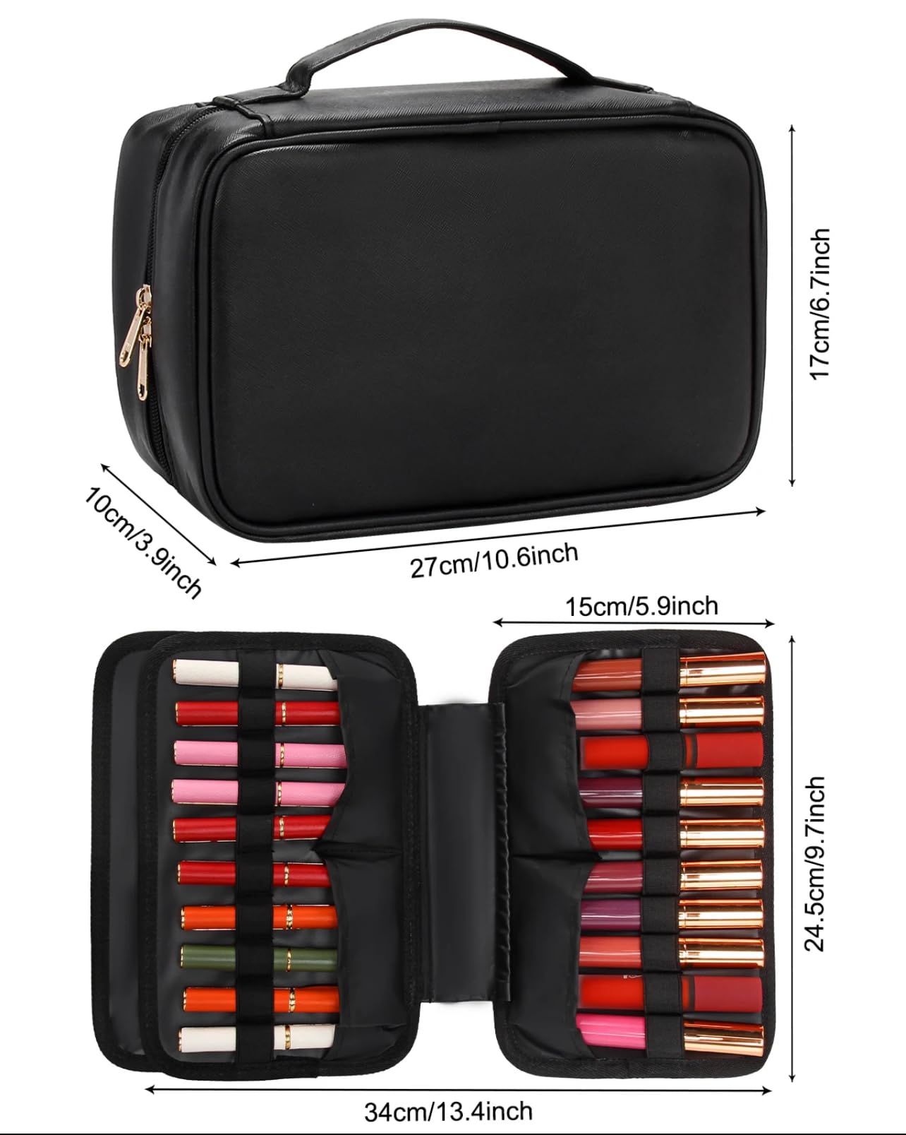Coslifestore Makeup Organizer Case with Lipstick Slots (Black) 2