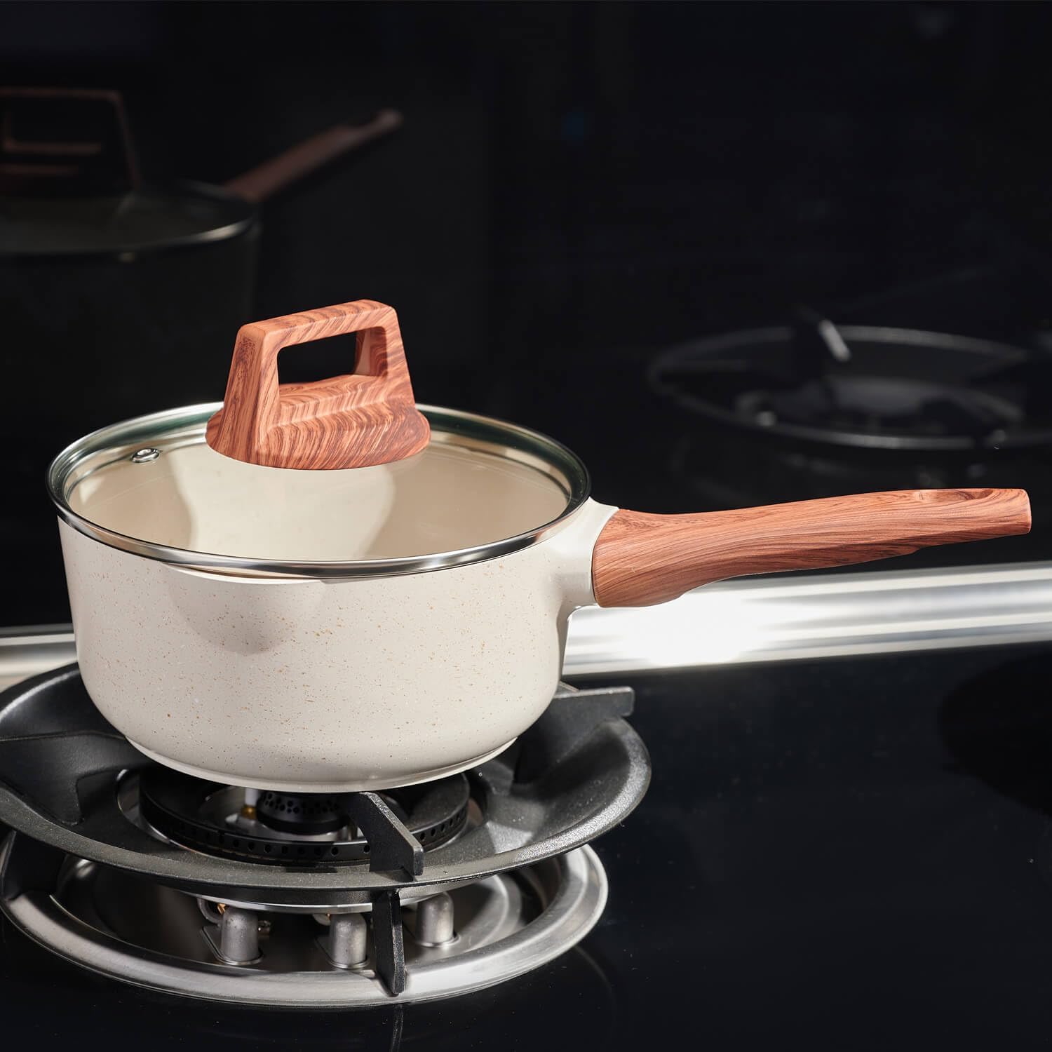 2 Quart Nonstick Sauce Pan with Lid, Small Sauce Pots for Cooking with Pour Spout, Small Induction Pot with Handle for Stove, Induction, Gas, Non Toxic, PFOA Free (Beige, 1 PCS) - Image 7