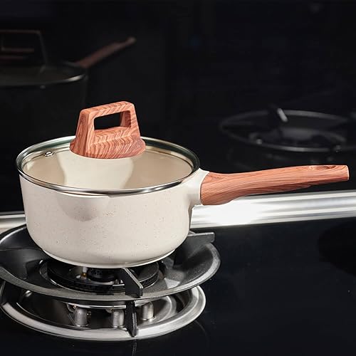 Miniatura 7 de Sartén antiadherente de 2 cuartos de galón con tapa, ollas pequeñas para cocinar con boquilla de vertido, pequeña olla de inducción con asa para