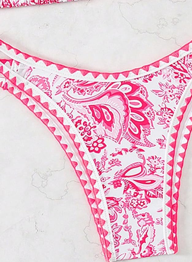 Image of BYFINECANY Women's Floral Printed Bathing Suit Halter Paisley Summer Swimsuit Bikinis Set