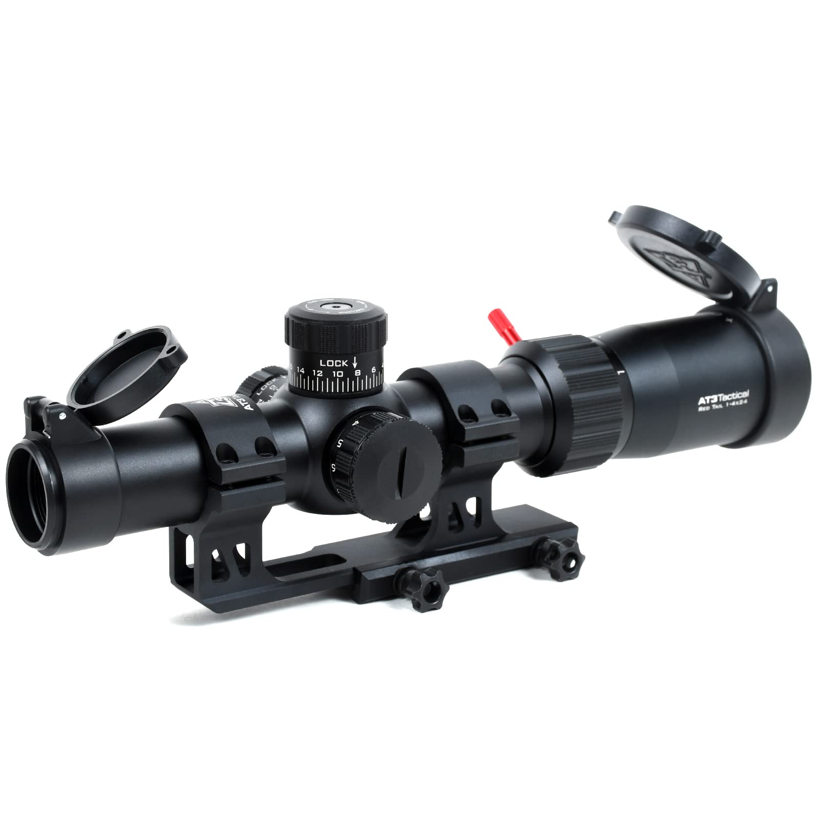 AT3 Tactical 1-4x24 Red Tail Rifle Scope with Mount - 1-4x Magnification - Illuminated BDC Reticle