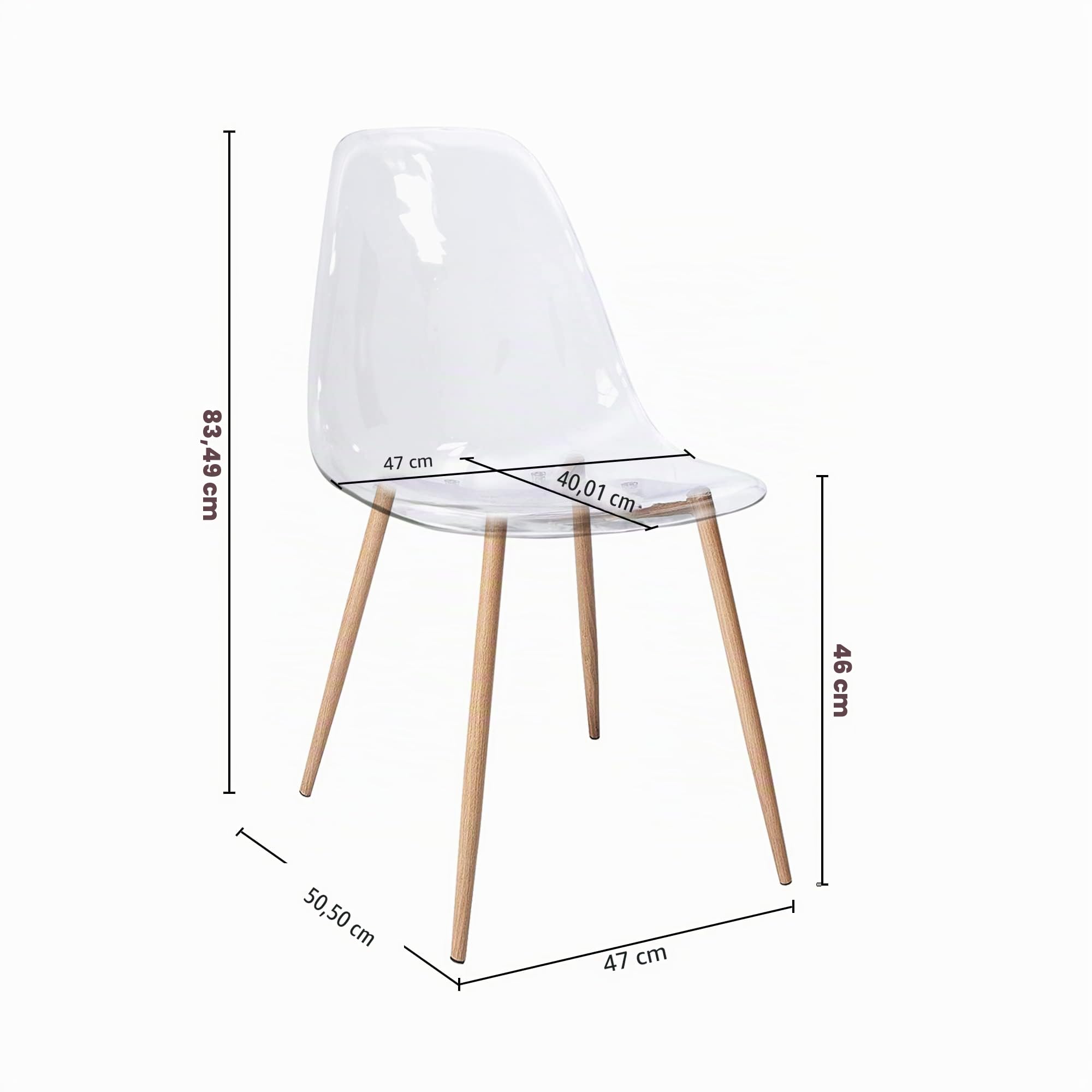 CangLong Kit de 4 Chaises d'appoint Modernes en Polycarbonate Transparent et Robuste avec des Pieds en Métal pour la Salle à Manger et Le Jardin