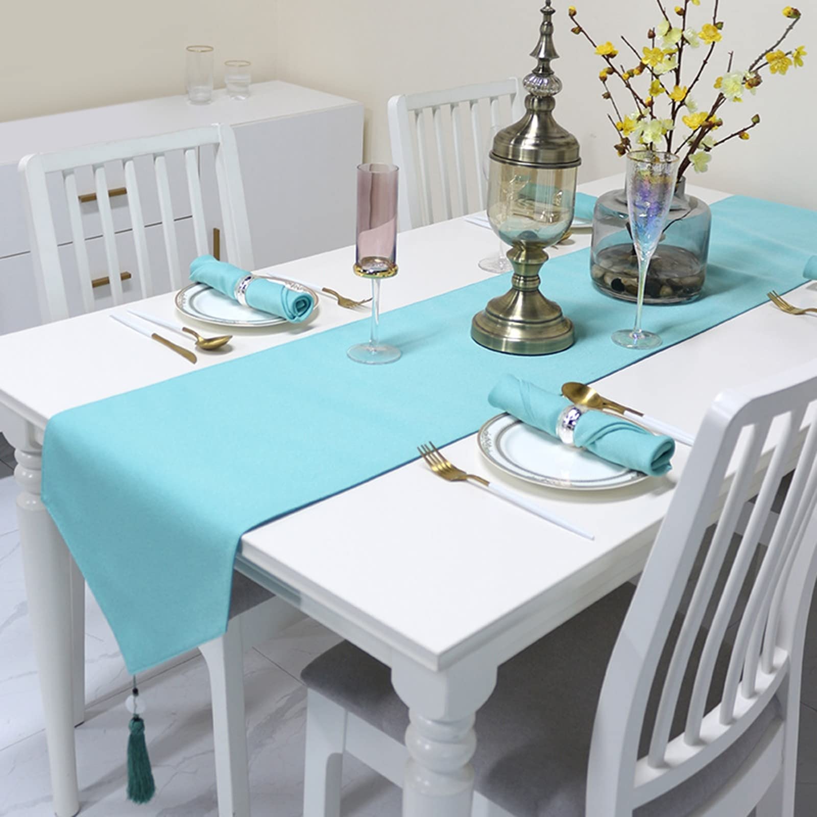 Chemin de table bleu lac lavable moderne pour décoration de mariage - 8