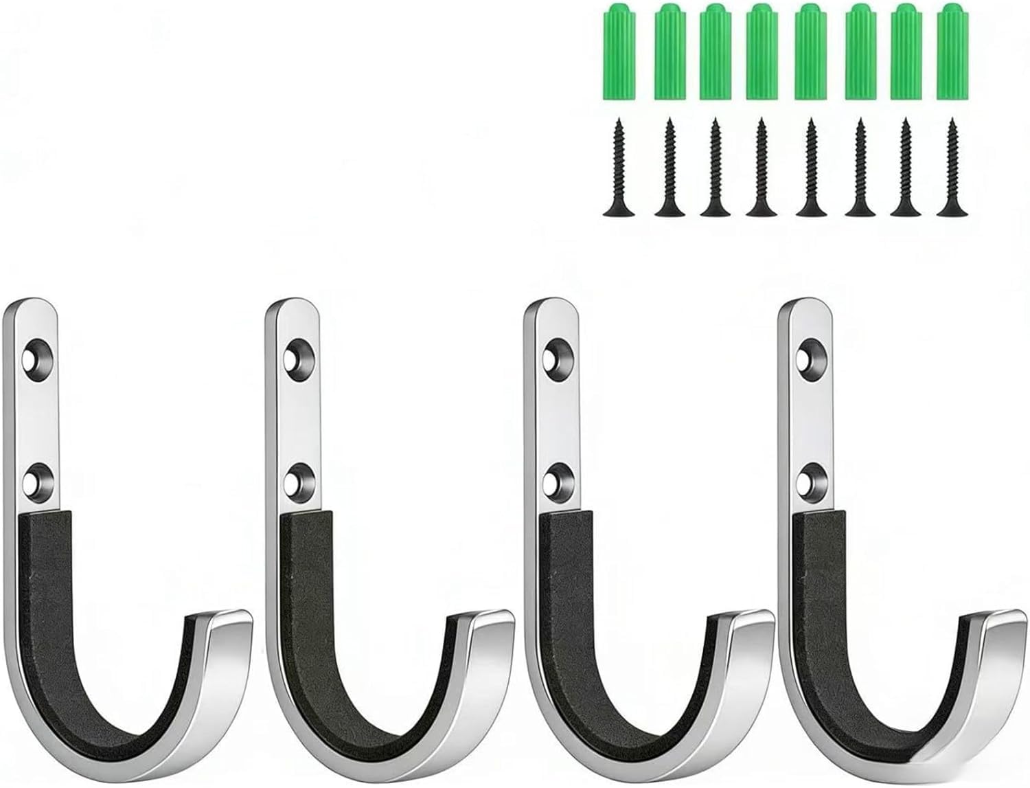 Pxvelcn 4Pcs Padded Gun Rack Hooks Rifle Shotgun Wall Mount Garage Hooks Ladder Bicycle Gun Hunting Wall Hooks Coat Heavy Duty Stainless Steel Hook Wall Hanger for Garden Hose Bike (Silver)