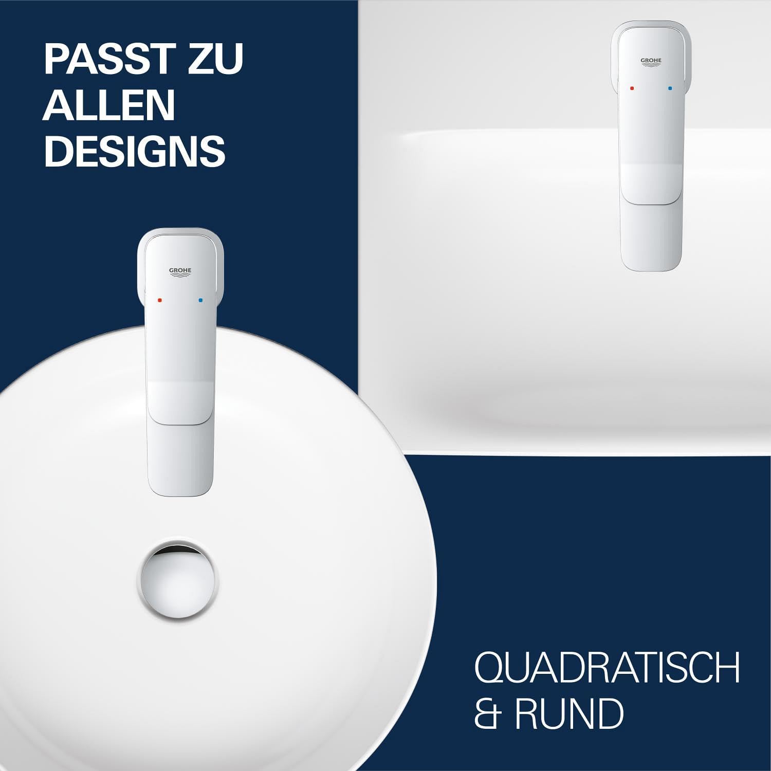 GROHE Dice, Badarmatur für Familien, wassersparend (herausziehbarer Wasserhahn für das Bad, mit Pop-Up Ablauf, 19cm hoch, mit 3in1 Werkzeug, einfache Installation am Waschbecken), chrom, 1018680000