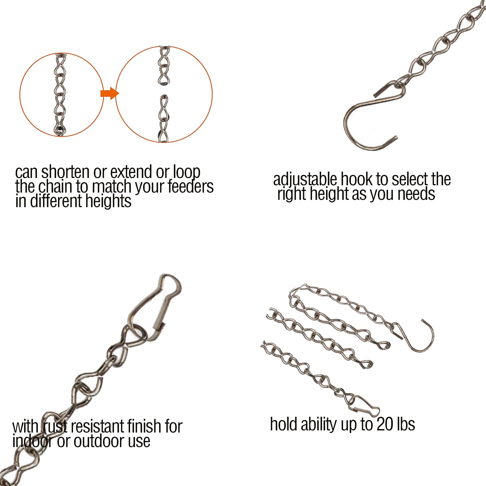 Lot De 3 Chaînes De Suspension En Fer Pour Plantes De Jardin, Mangeoires, Bains D'oiseaux, Lanternes, Pots De Fleurs