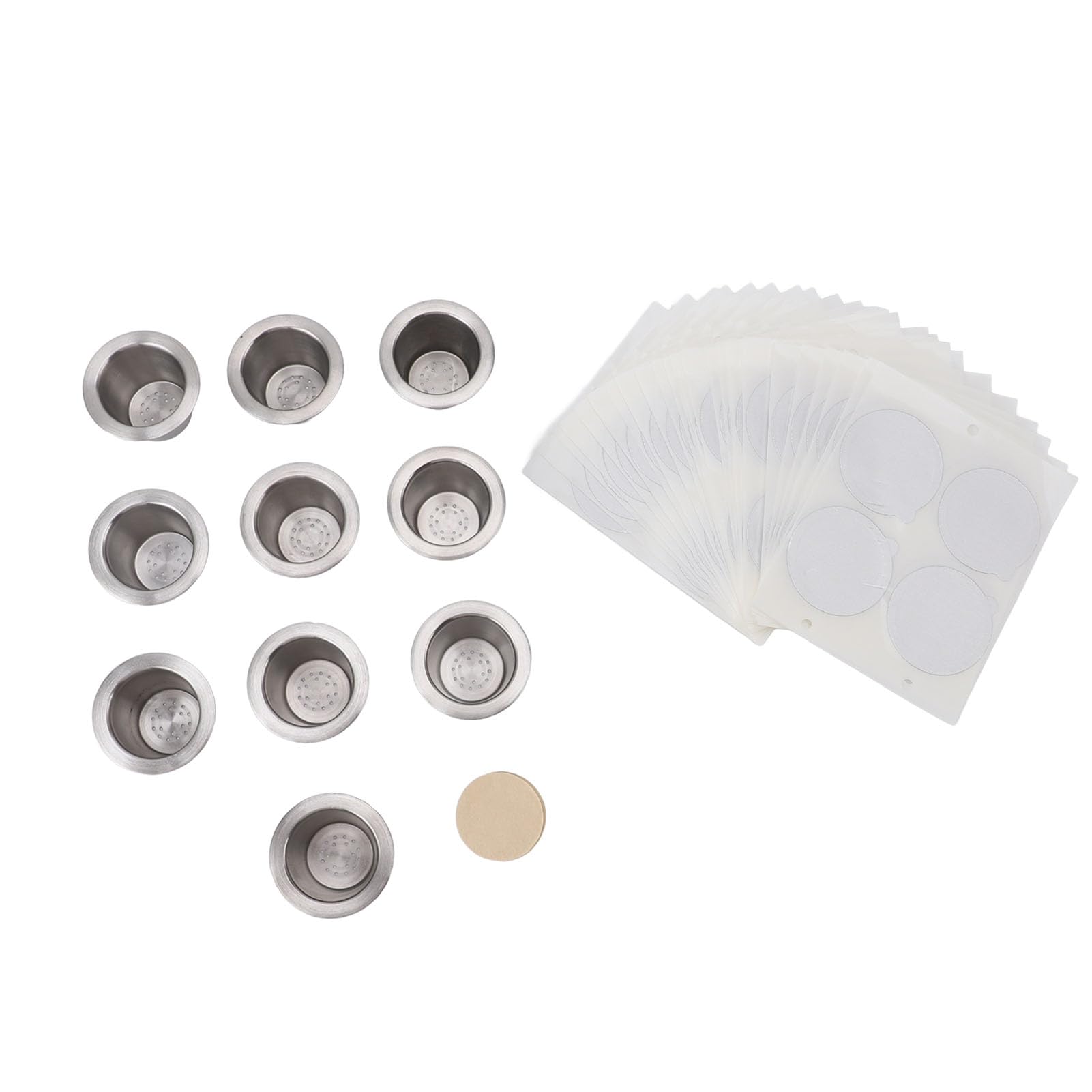 Taza de cápsulas de café recargables, cápsulas de café reutilizables de acero inoxidable con tapas de papel de aluminio, 10 Uds.