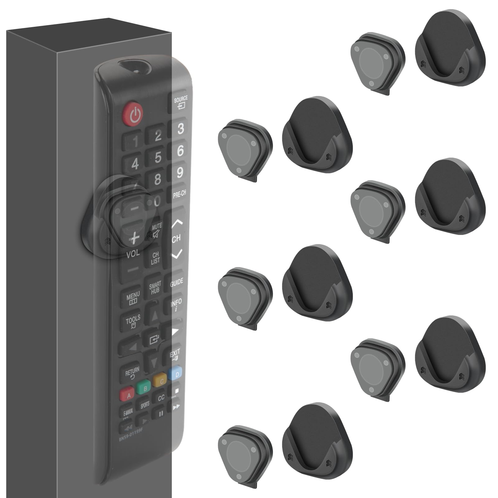 Photo 1 of 6 Pcs Magnetic Remote Control Holder, Self Adhesive Remote Holder Wall Mount Suitable for TV Remote Control, Air Conditioning Remote control, LED Remote control?Fan remote control ( Black)