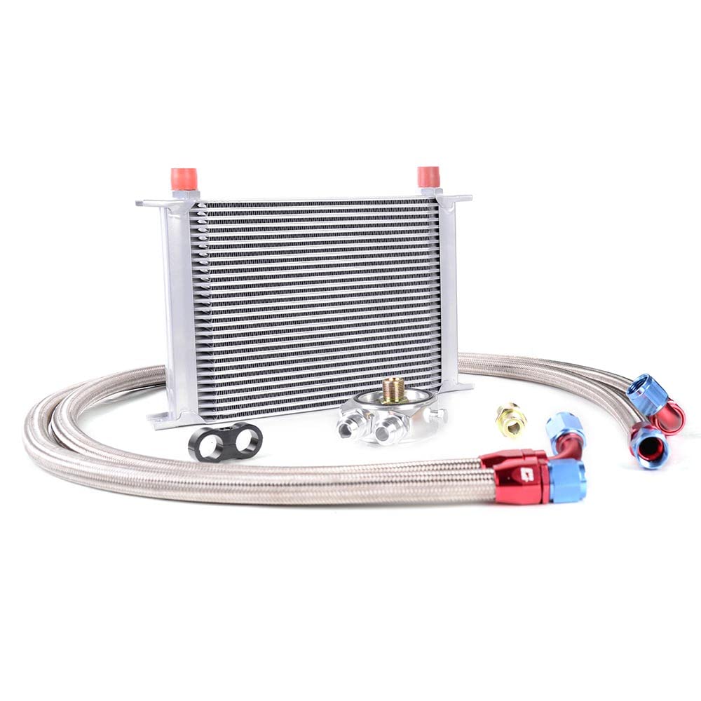 28 Row 10AN Universal Engine Transmission Oil Cooler Kit Oil Filter Adapter Kit Silver