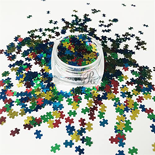 Prettyg 10 Grams/Pack - Red Green Blue Yellow Color Mixes Puzzle Shape Glitter Sequins - Festival Rave Beauty Makeup Face Body Nail Art Decoration Bp-Puzzle #TOP2