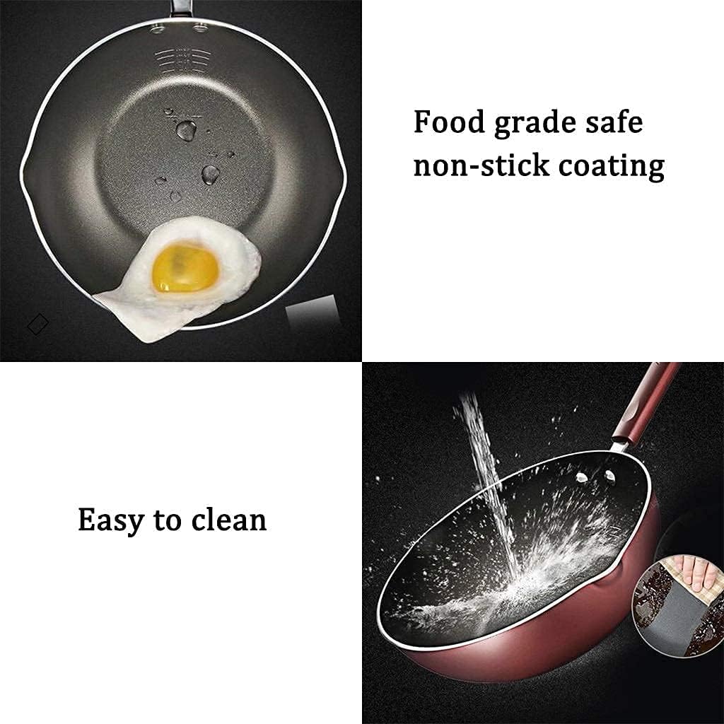 Fry Pans Skillets Cooking Pan Wok Pan With Lid,Kitchen Cooking Frying Pan Steak Pan Non-Stick Pan, Easy To Clean Wok, Bilateral Diversion Grooves (Color : Red Wine, Size : 28 * 8cm) (Red Wine 28*8cm)