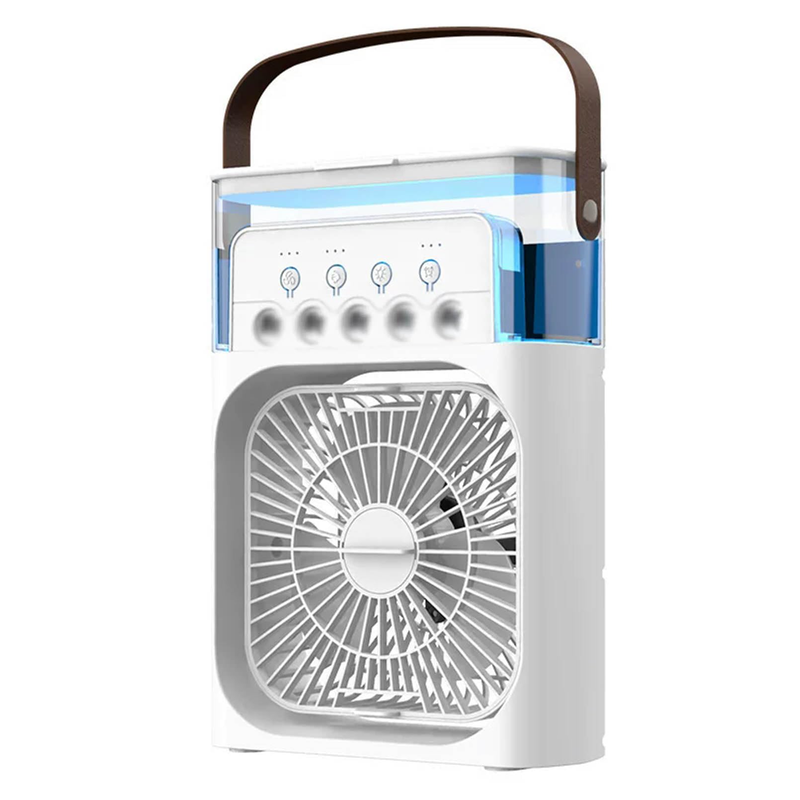 Ventola portatile 3 in 1 con luce LED, 3 velocità, modalità di spruzzo, a basso rumore, alimentazione USB, raffreddamento ad aria evaporativa per casa, ufficio e esterno