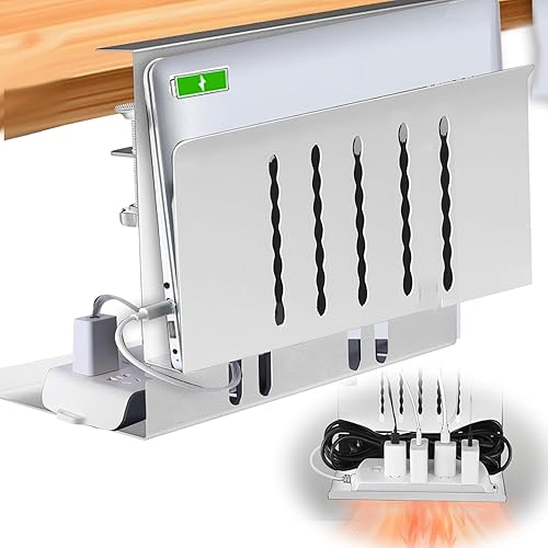 osseph Almacenamiento lateral de escritorio 2 en 1 con bandeja de gestión de cables, soporte para computadora portátil con abrazadera para colgar