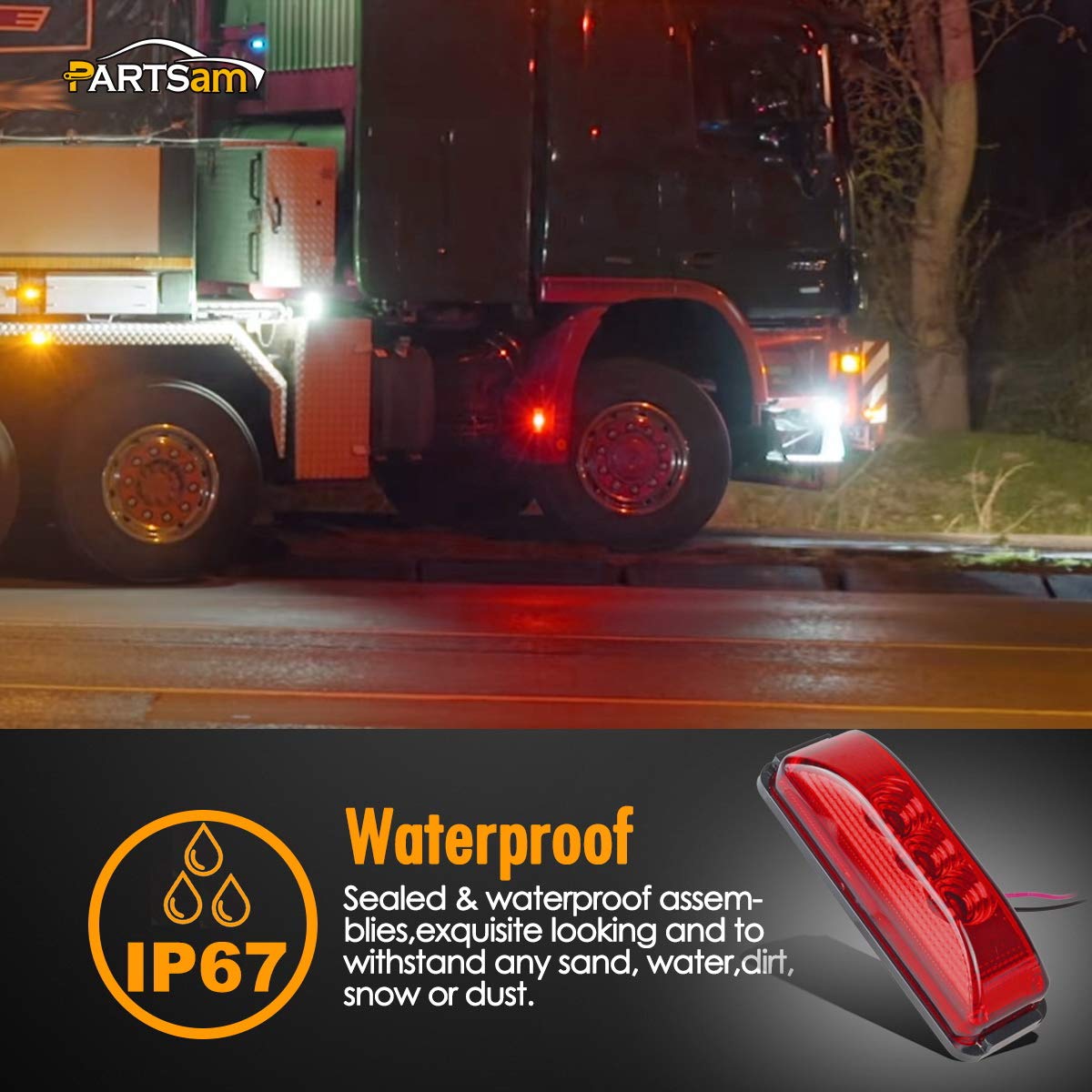 10 luces LED de 3.9 pulgadas, impermeables, color rojo, 3 LED, para remolque, camión, barco, DC12 V, luz LED facetada de línea fina, remolque, camión o luces laterales con mini reflectores 7