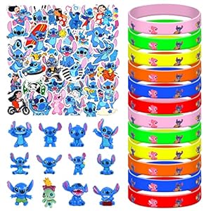 PiliStar Stitch Décorations de Fête d’anniversaire, Lilo Stitch Cake Topper, Bracelets, Autocollants Lilo Stitch…