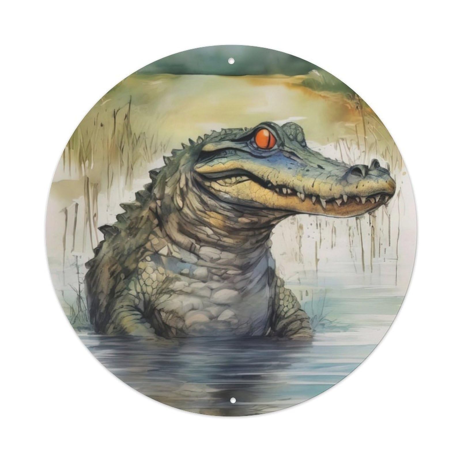 Animal Crocodile Wildlife Reptile Wetlands Watercolor Nature Vintage Metal Tin Sign Plaque Wall Decor for Cafe, Club Bar, Office, Garden Metal Poster 8x8Inch