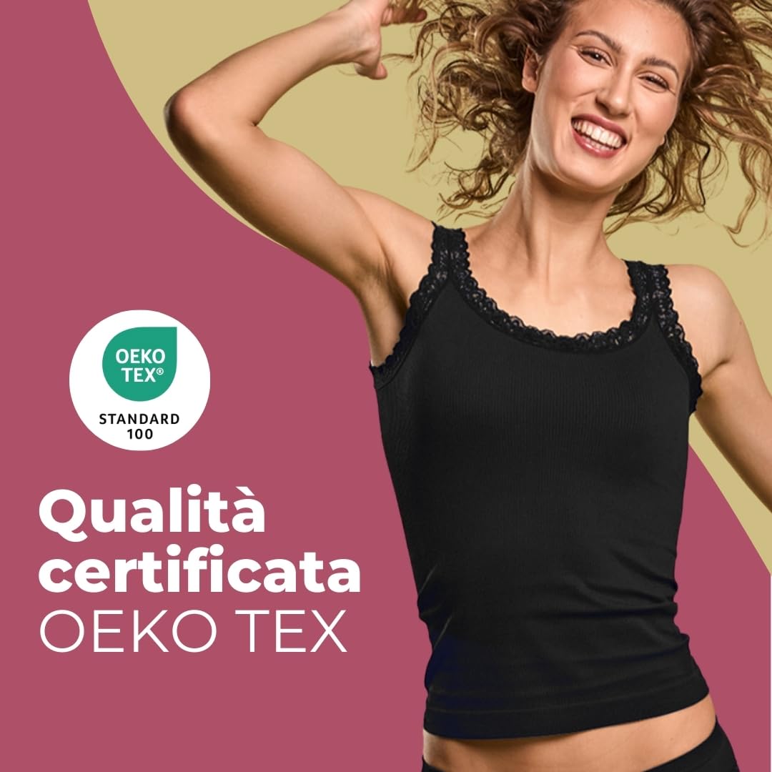 FOCENZA Canotta Donna in Microfibra con Pizzo | 3 Pezzi | Vari Colori | Abbigliamento Intimo Donna | Senza Cuciture | Made in Italy