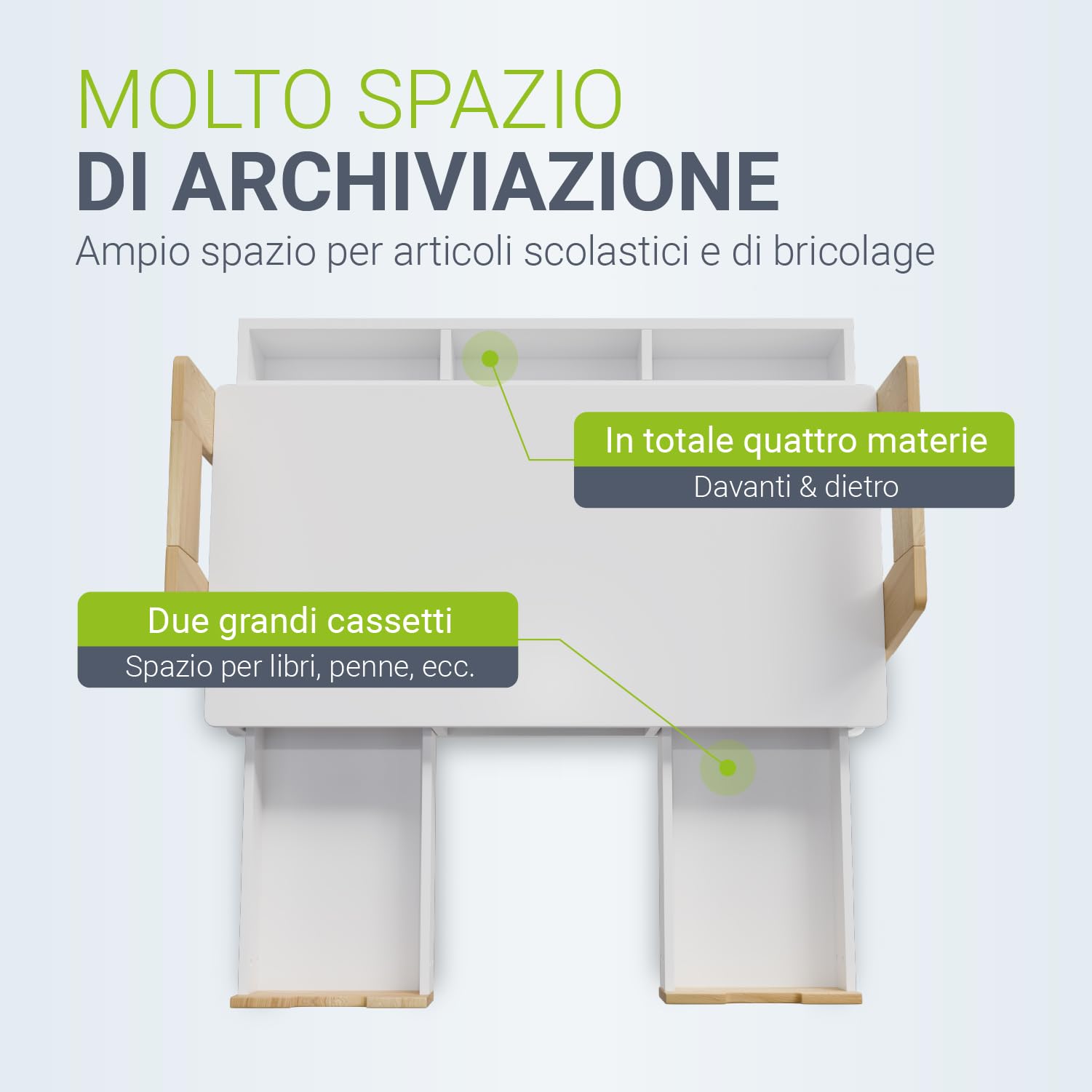Juskys Scrivania per Bambini Fietje - Scrivania Regolabile in Altezza con 2 Cassetti - Materiale Robusto e Antigraffio - Ampio Spazio di Archiviazione