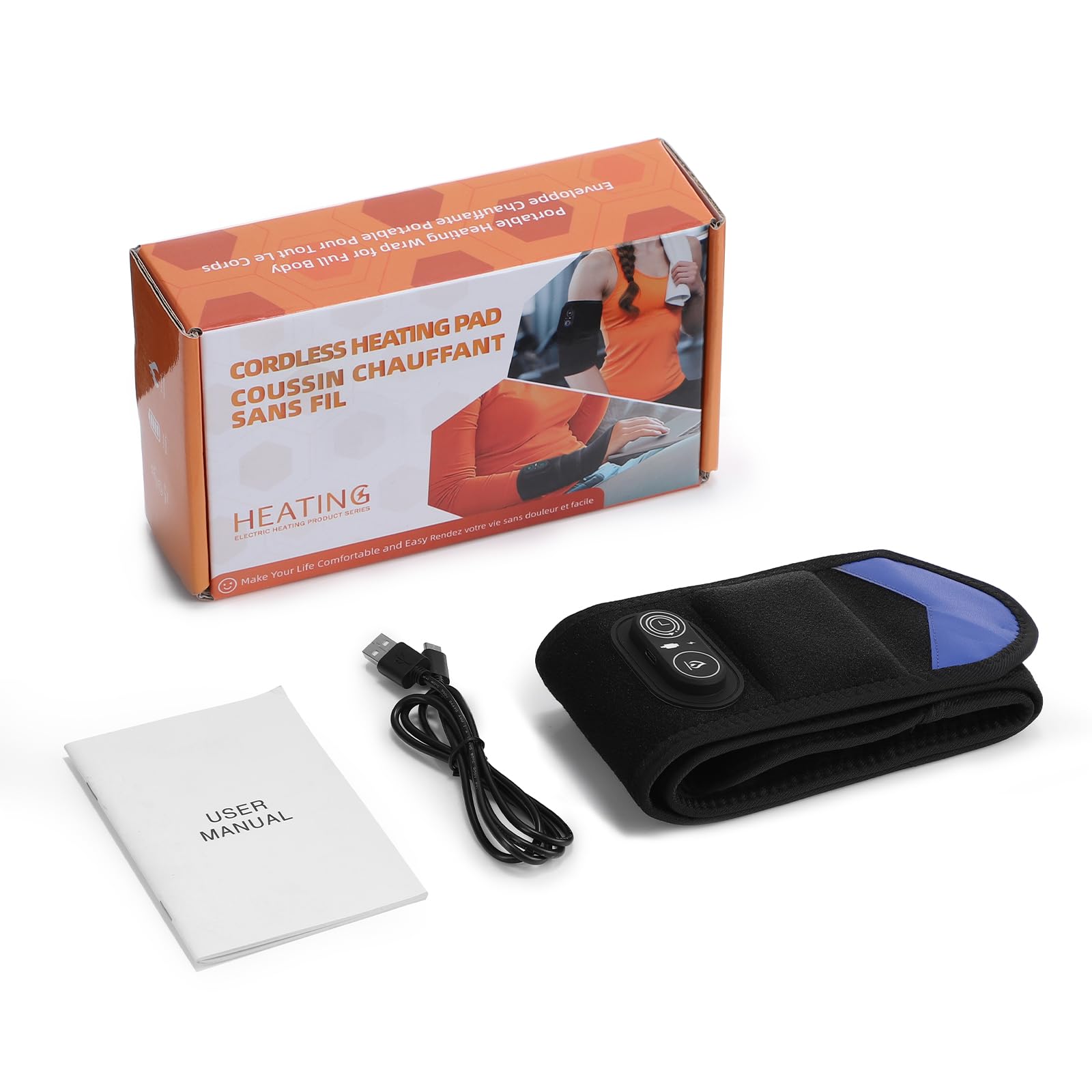 Coussin Chauffant Sans Fil, Coussin Thermique Réglable Pour Poignet Coude Jambe Cheville, Ceinture Enveloppante Chauffante Portable Avec 3 Niveaux De Chauffage, 3 Réglages De Temps, Batterie 5000mAh