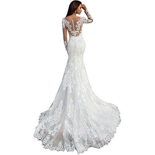 Beach Wedding Dresses for Bride 2025 Long Sleeve Lace Boho Bridal Gowns for Women WDW001