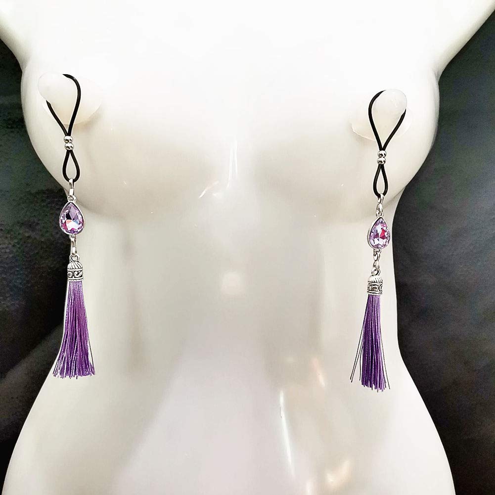 Tassel Nipple Jewelry Noose Non Piercing Teardrop Nipple Rings Body Jewelry Hair Ties Accessories: purple