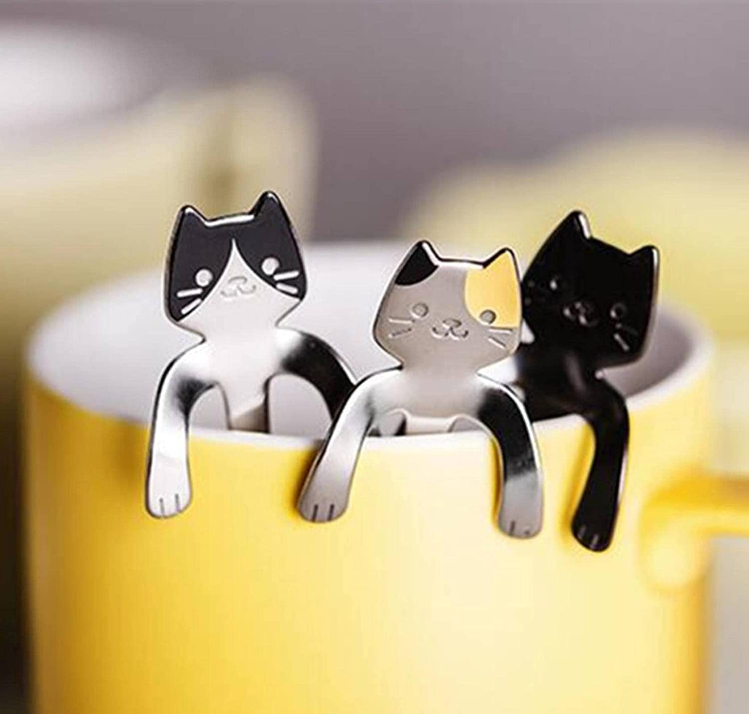 Löffel Restaurants 1 stücke Cartoon Katze Edelstahl Löffel Kreative Eis Candy Teelöffel Küchenbedarf Geschirr Kaffee Trinkwerkzeuge Esslöffel Hause(Black)