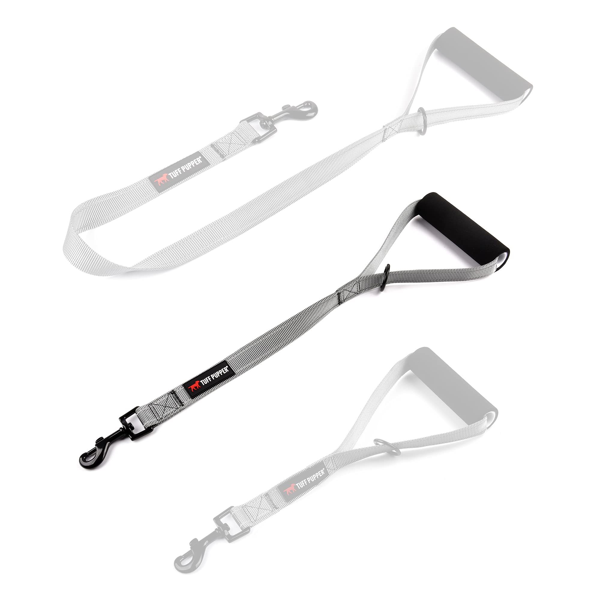 Tuff Pupper Service Leash with Handle - 18 Inch, Gray, Perfect for Service & Large Dog Training, Traffic Handle with Padding