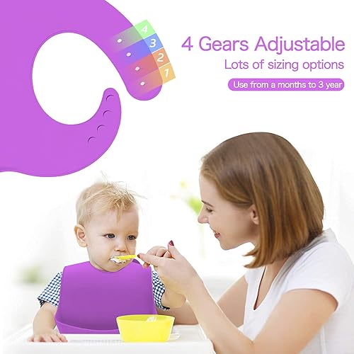 Miniatura 3 de Babero de silicona para bebé, sin BPA, baberos impermeables, suaves, duraderos, ajustables, 3 piezas de baberos de silicona para bebés y niños