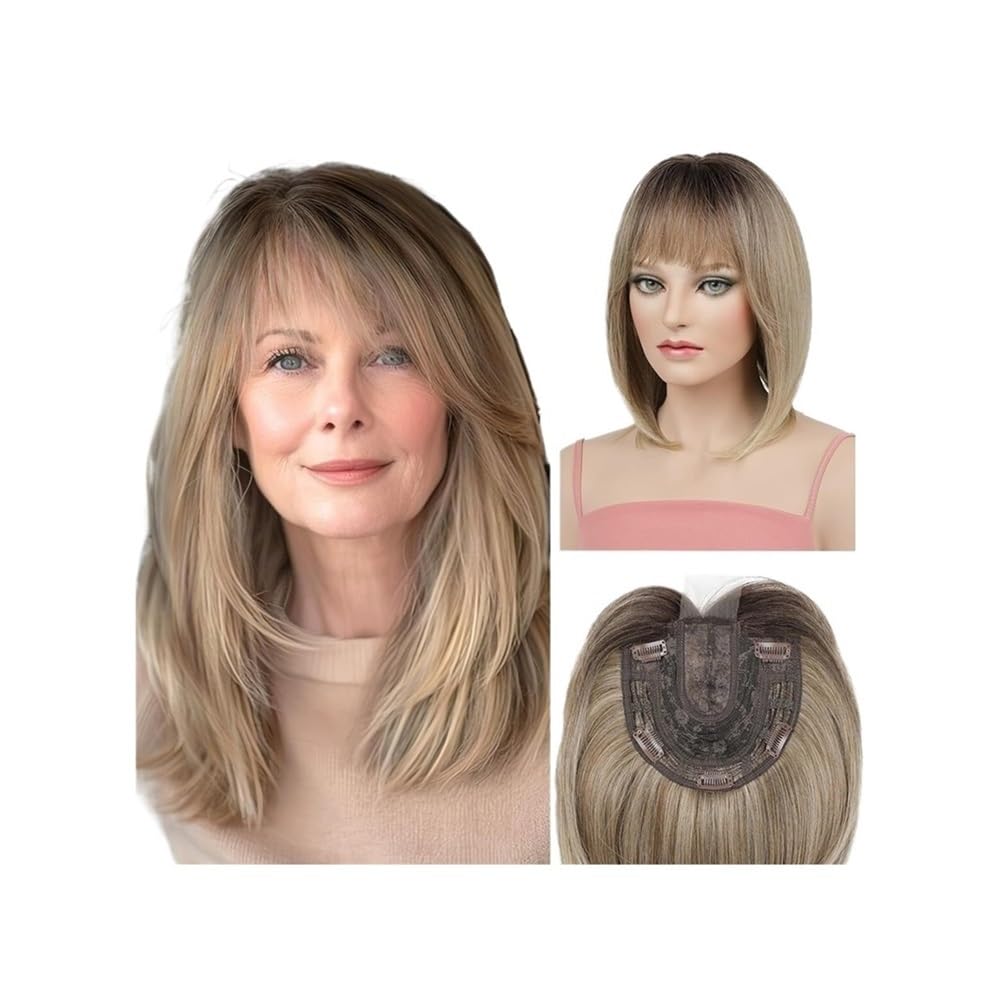 xiuling4568 Hair Topper for Women Short Bob with Bangs, Synthetic Wig for Thinning Hair Hairs Extensions(RT2/10/613#)