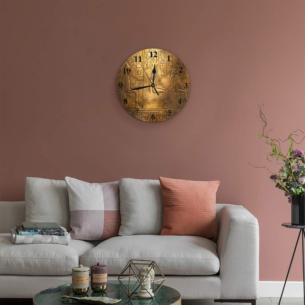 10" Egyptian Goddesses Wall Clock - Silent Non-Ticking Battery Operated | 2D Resin Craft Decor For Living Room, Bedroom, Office