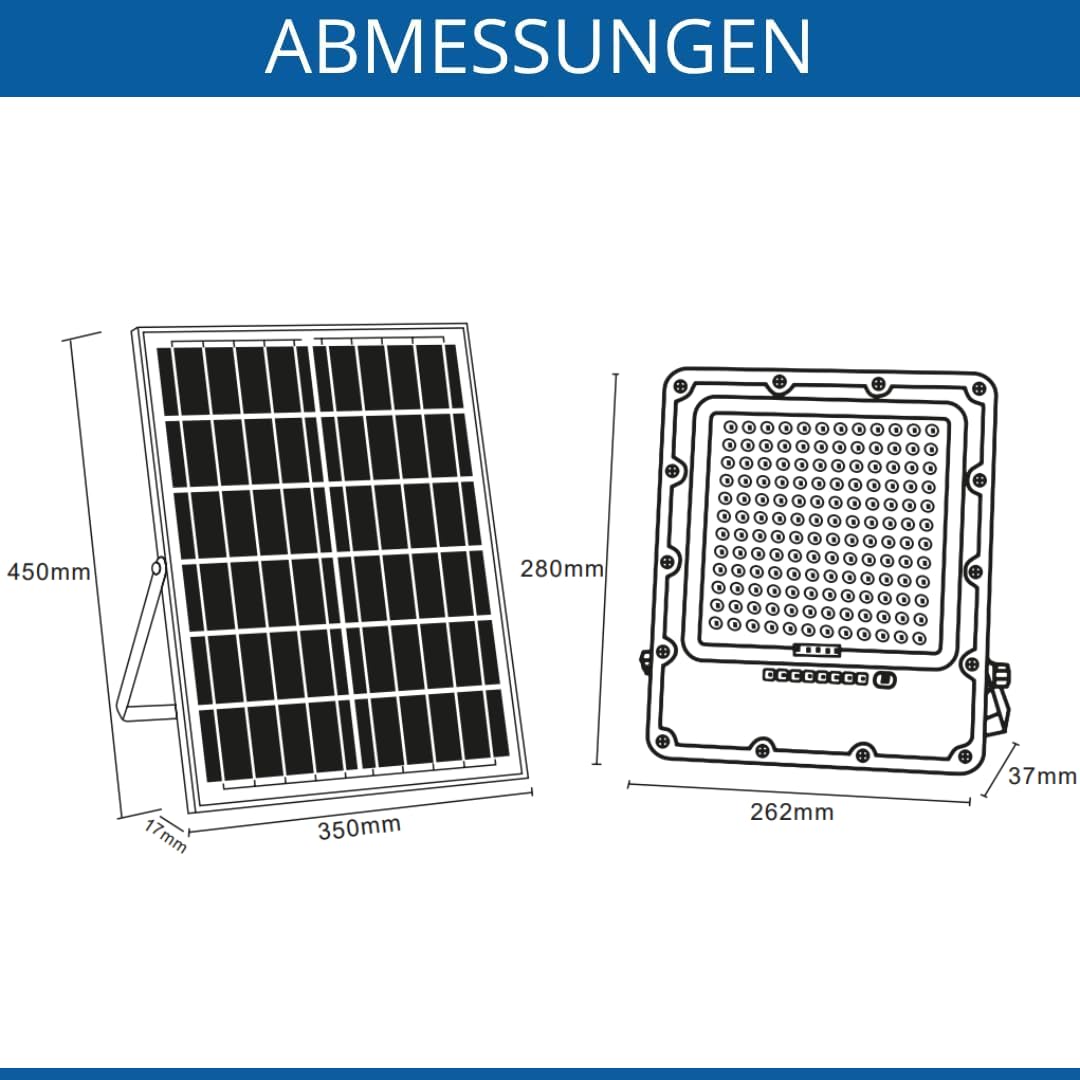 GTV - Solar-LED-Strahler BRAVOS | Solarlampen für Außen | Solar Strahler IP65 Wasserdichte |200W, 2000lm, 6400K, IP65, 120°, Solarpanel, Fernbedienung, Schwarz