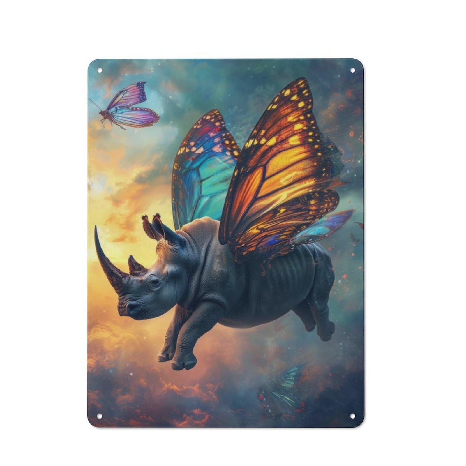 Junmoney Flying Rhino With Wings Metal Plaque 40X30cm With For Pub Or Café, Rustic Decor, For Garage, Workshop And Man Cave Decoration