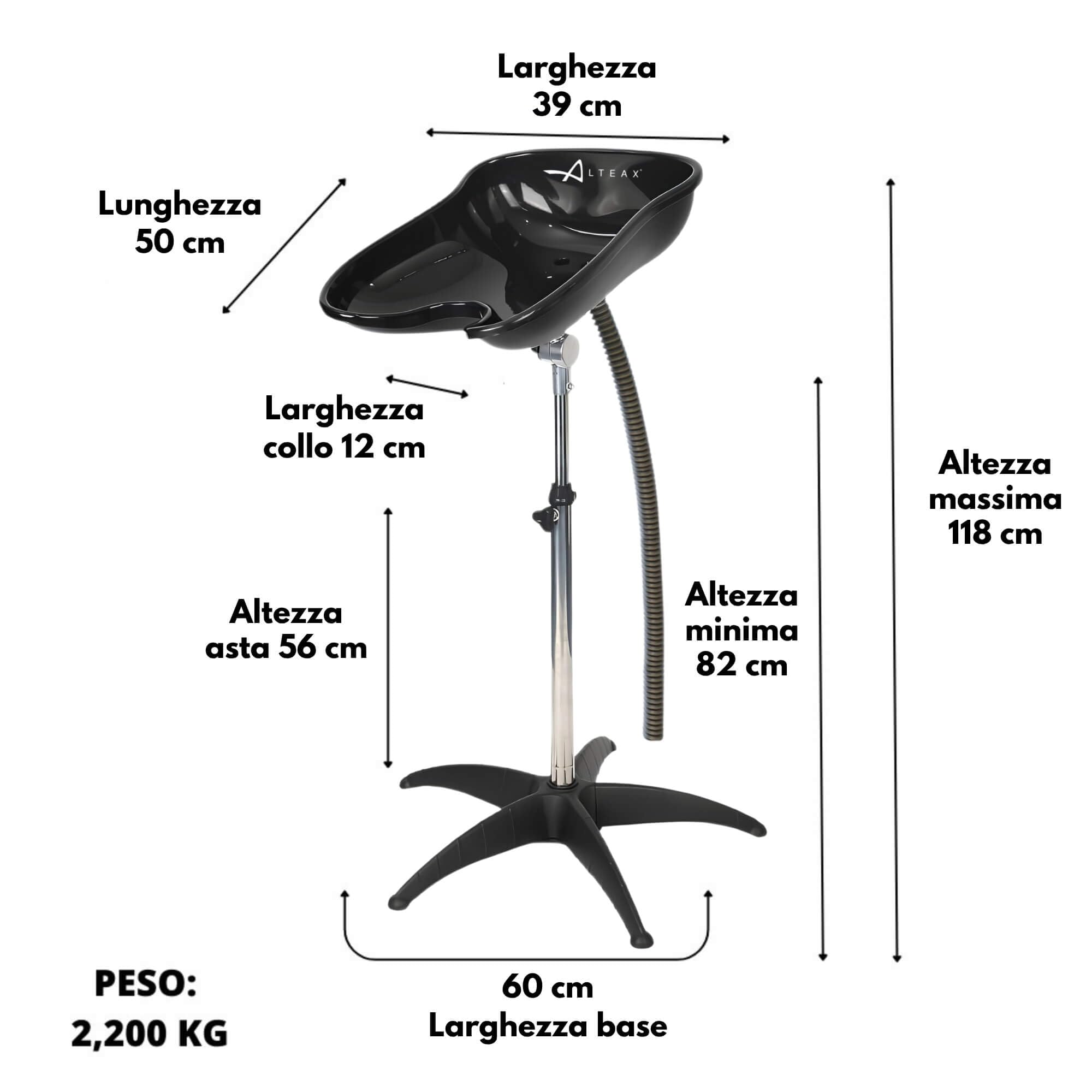 Altéax Lavatesta Portatile Per Parrucchieri Ovale con Doccetta per Lavandino Universale – Dal Design Ergonomico può Essere Utilizzato Come Lavatesta per Disabili - Lavatesta Parrucchiera Professionali
