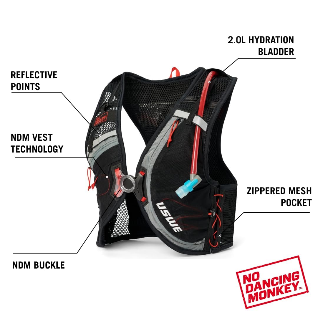 USWE Rush - Chaleco de hidratación para bicicleta de 8 L, correas ajustables en el pecho, chaleco de hidratación para correr, bolsa de hidratación de 2.0 L, ciclismo de montaña, grava y ciclismo con