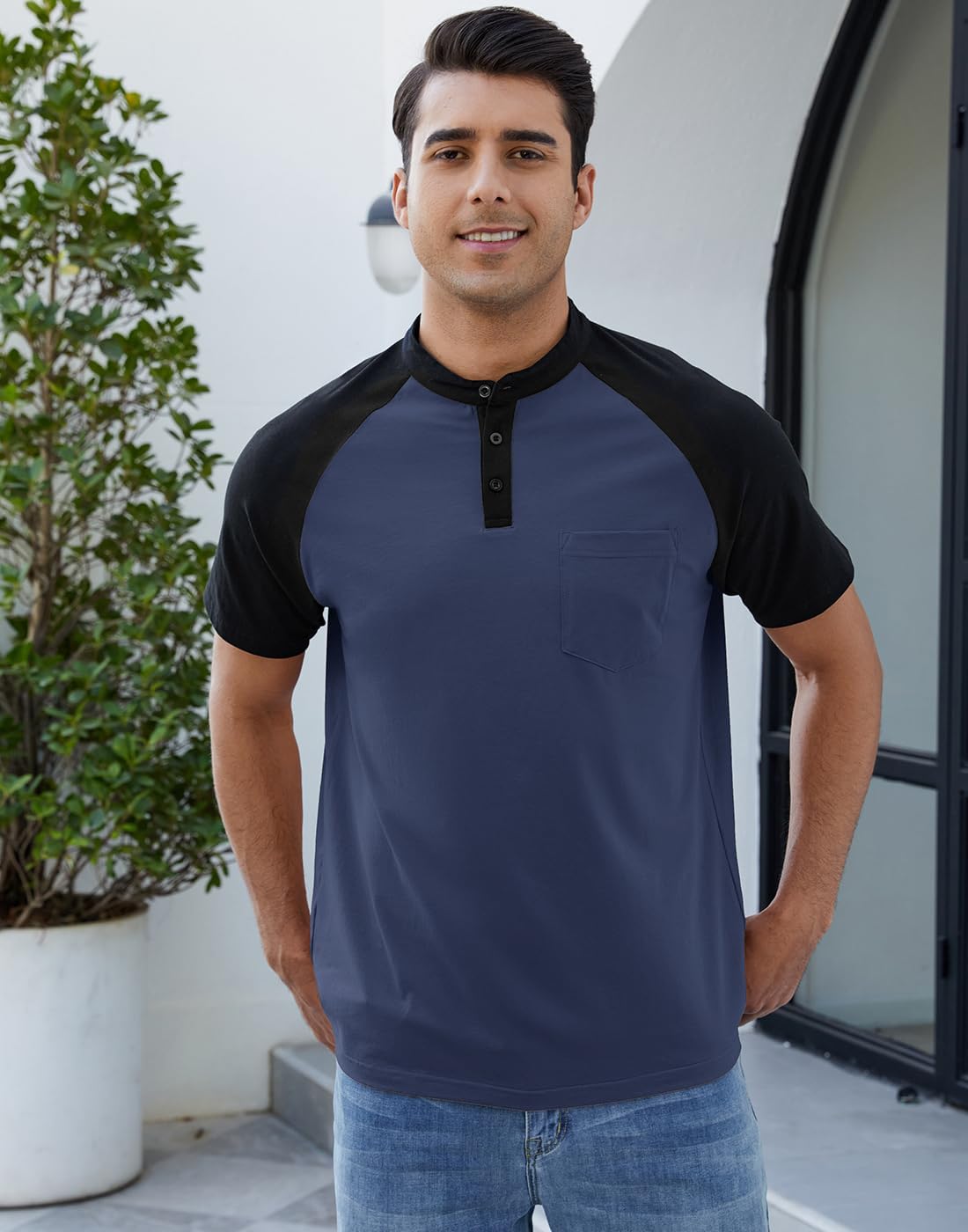 Men's Short Sleeve Henley Shirts Casual Button T-Shirts Basic Tee Tops Summer Vintage Shirt with Pocket - Image 4