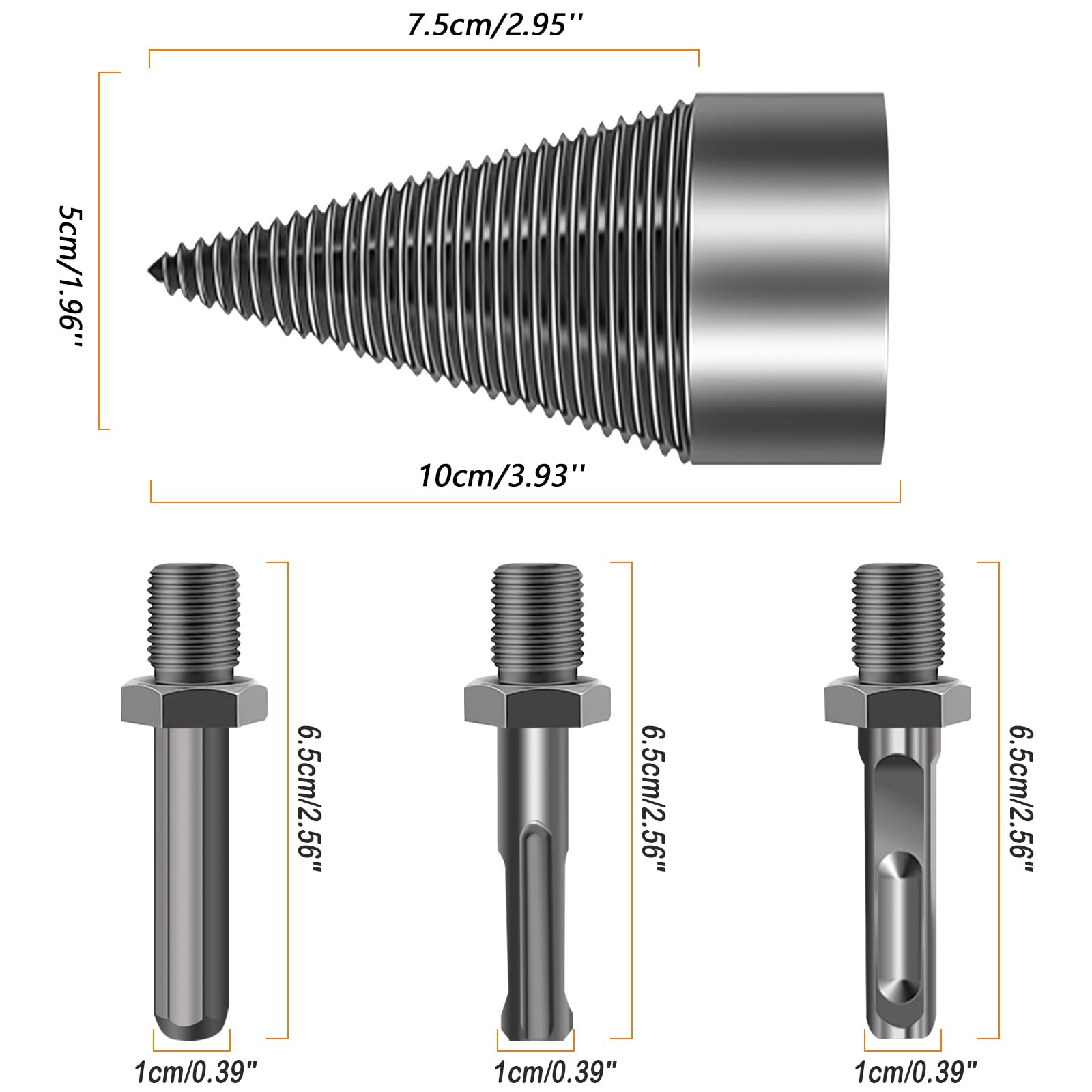 Fendeuse Bois Cône, Fendeuse à Bois Perceuse Sûre avec 3 Poignées, Fendeur de Buche 50mm pour Perceuse Électrique, Fendeuse de Bûches pour Machine à Bois de Chauffage, Pour Coupe Bois