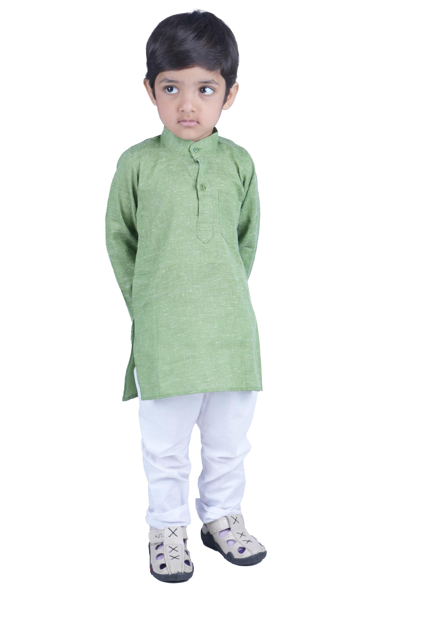 Baby Boys Cotton Blended Solid Kurta and Pyjama Set - Green & White - 3-4 Years - ZA001484-image-14