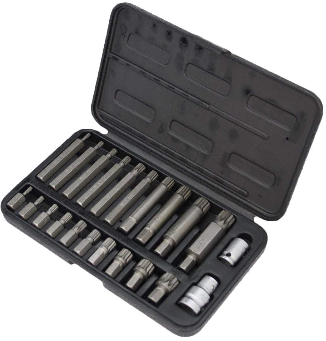 Ensemble de 22 Pièces XZN Jeu de Douilles Multiples Dents Embouts M4 M5 M6 M8 M9 M10 M12 M14 M16 M18 Adaptateur 1/2 3/8 Pouce