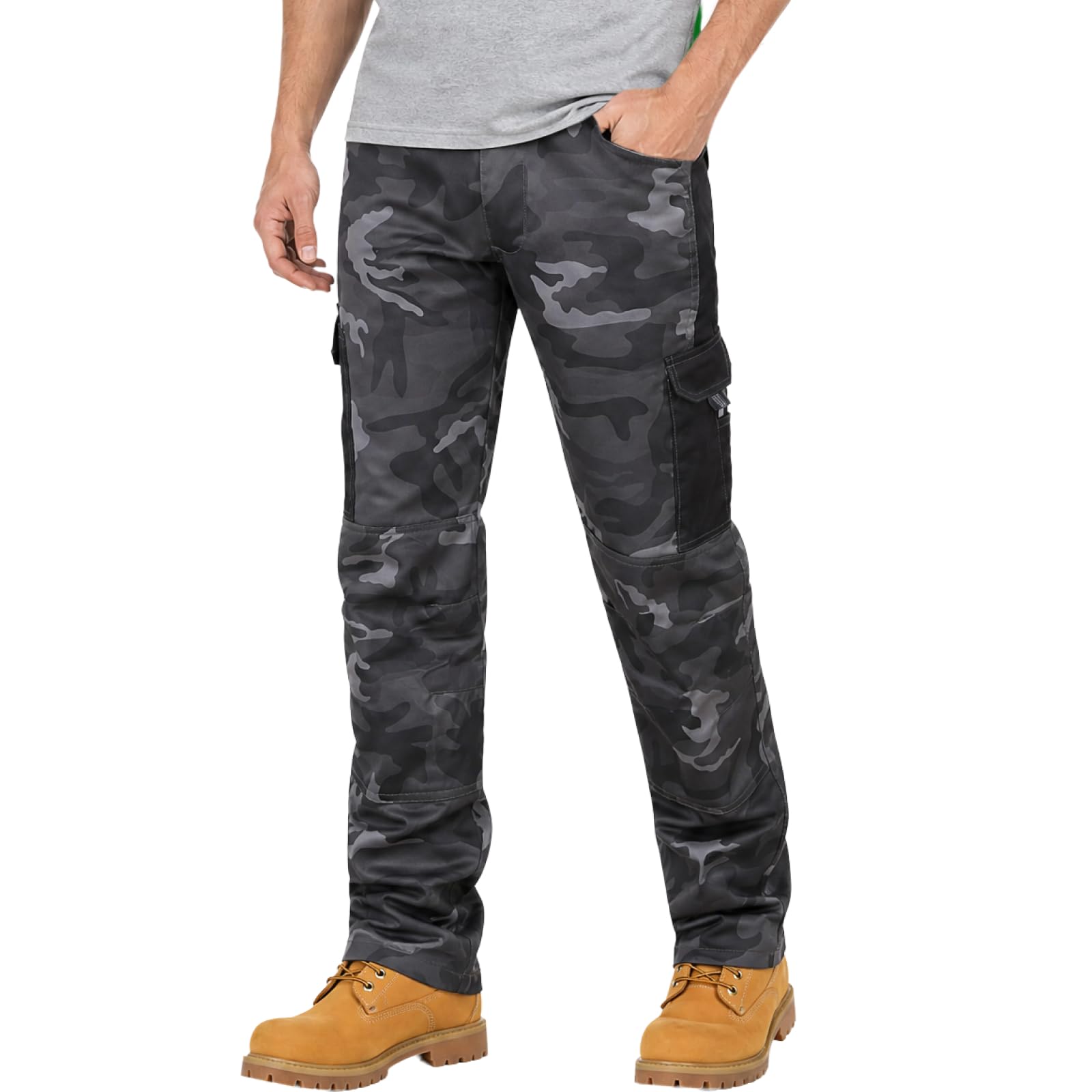 WORK IDEA Pantalon de Travail Homme Camouflage Cargo - Survêtement Résistant avec Poches Renforcées aux Genoux Randonnée et Jardinage