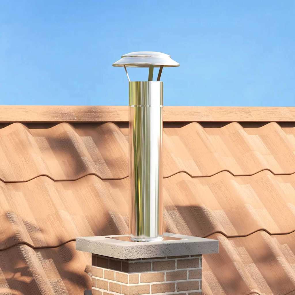 Edelstahl Kamin Kopf Erweiterung Silber 24 x 24 x 50 cm polierte Wasserabweisend Kaminzubehör für Außenkamin Rauchableitung mit Belüftung