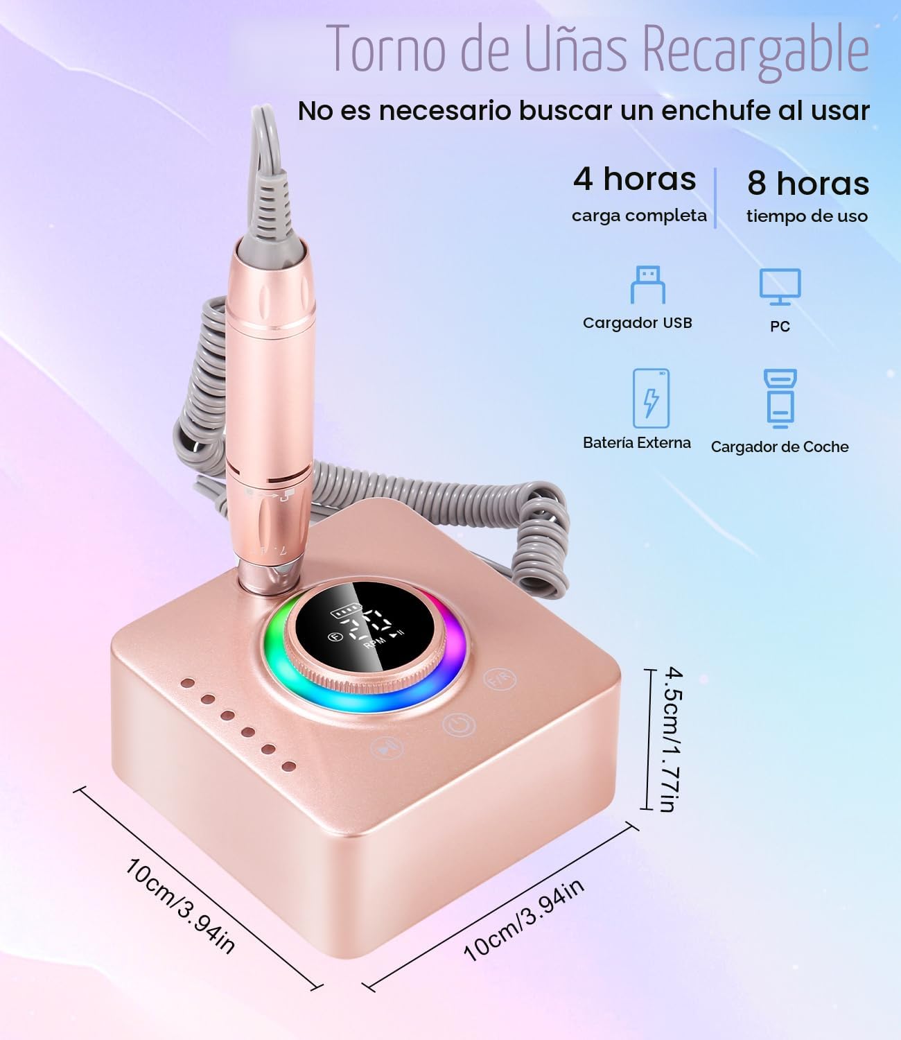 Torno para Uñas, 45,000RPM Profesional Lima Electrica Uñas, Velocidad Ajustable,Set de Accesorios para Manicura y Pedicura con Brocas de Cerámica,para Uso Doméstico Salones de Uñas