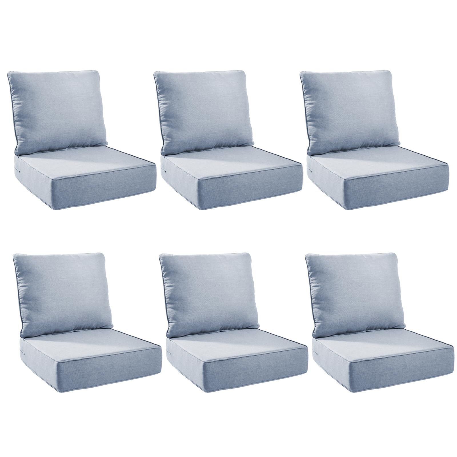 Outdoor Cushion for Patio Furniture - 6" Thick Outdoor Chair Cushions with Water Resistant &amp; Removable Cover, 28D High Density Sponge, 22x24 Outdoor Seat Cushions for Chair/Sofa| Baby Blue | 6-Pack |