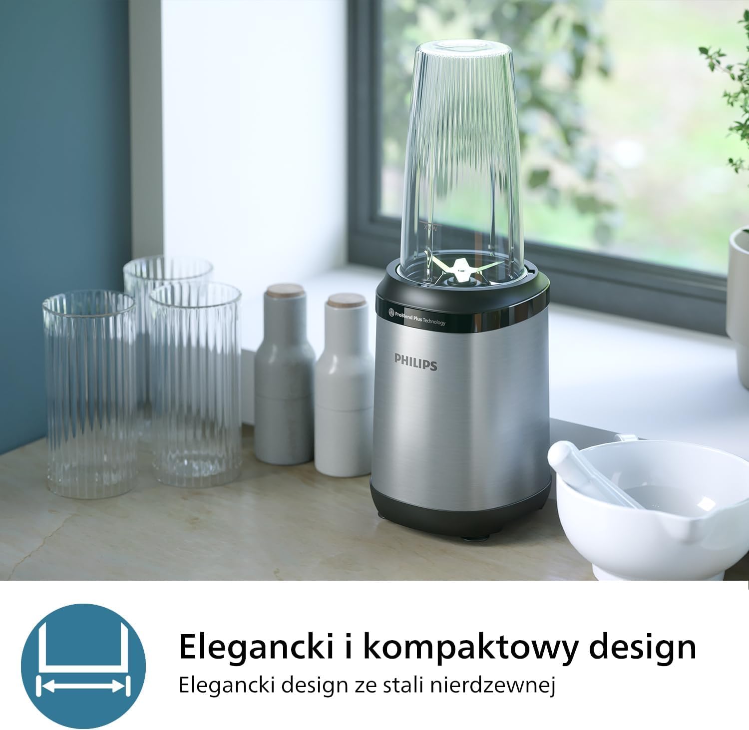Philips Blender z serii 5000 – o mocy 800 W, Technologia ProBlend Plus, Odłączane ostrza, Łatwy do czyszczenia Elegancki i kompaktowy design, Duży kielich, Czarny i stal nierdzewna (HR2764/00)