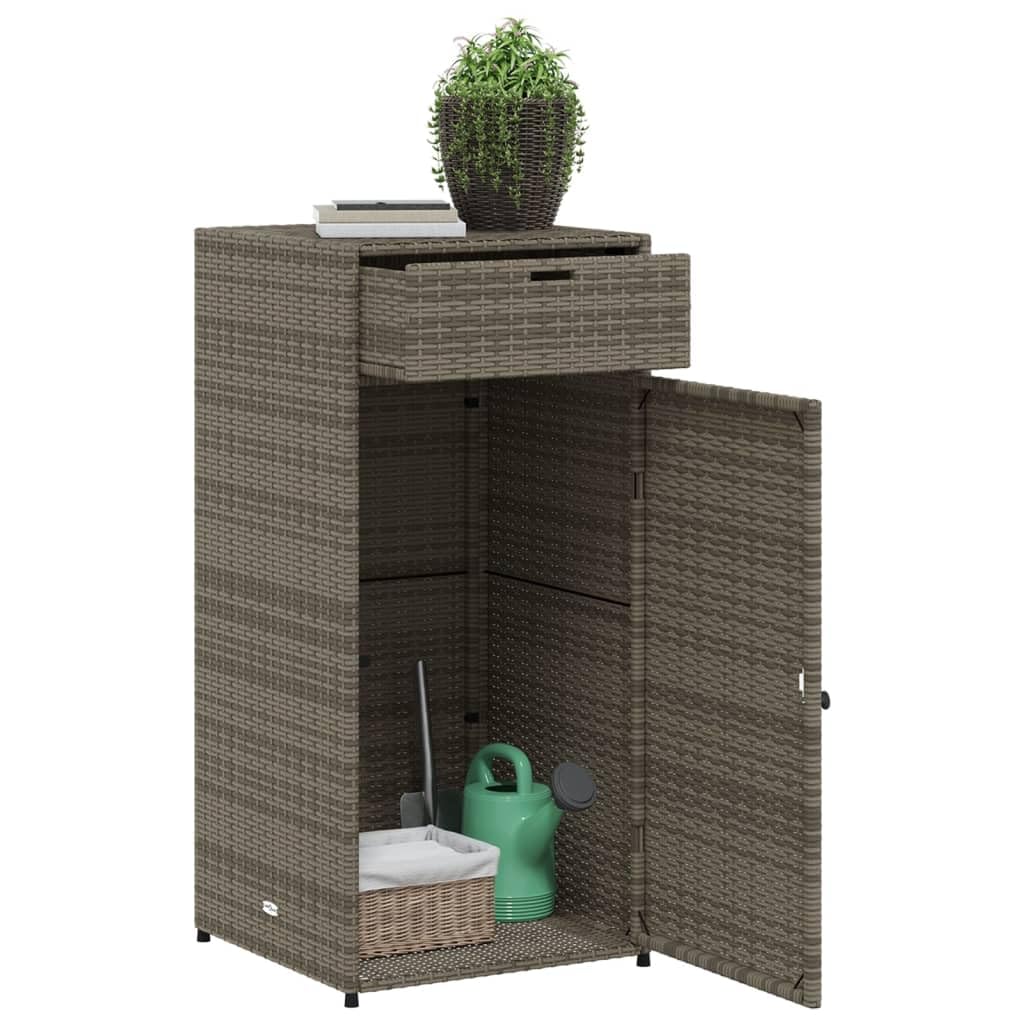 KOIECETA Gartenschrank Geräteschrank mit viel Stauraum Beistellschrank Schrank mit Türen Balkonschrank Terrassenschrank Poly Rattan (Grau, 55x55x111 cm)