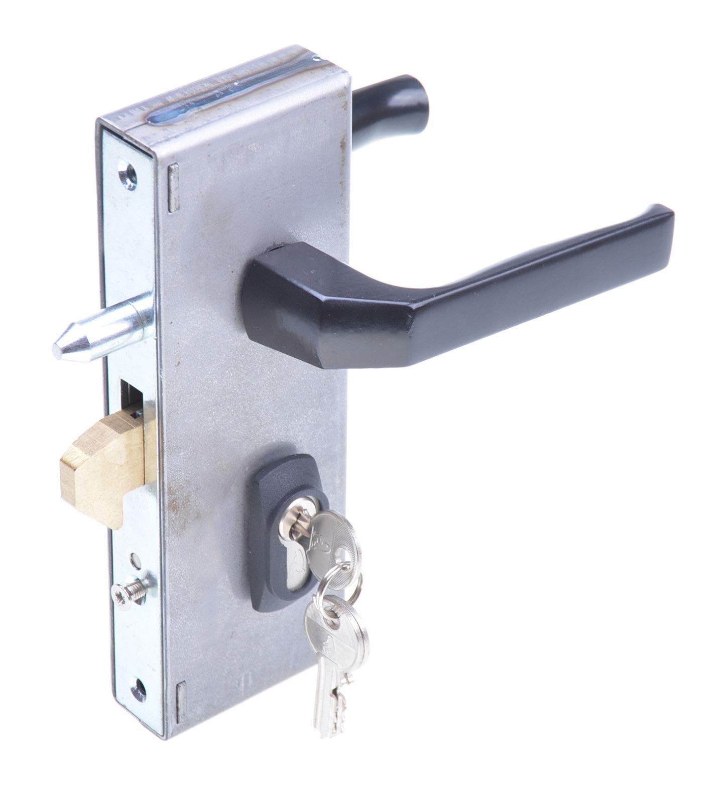 Aqbau Black Set Of Hook Lock With Lock Case 72/40 For Sliding Door - Mortice Lock Including Handle For Sliding Gates & Garden Gates - Hook Latch Lock Made Of Galvanised Metal