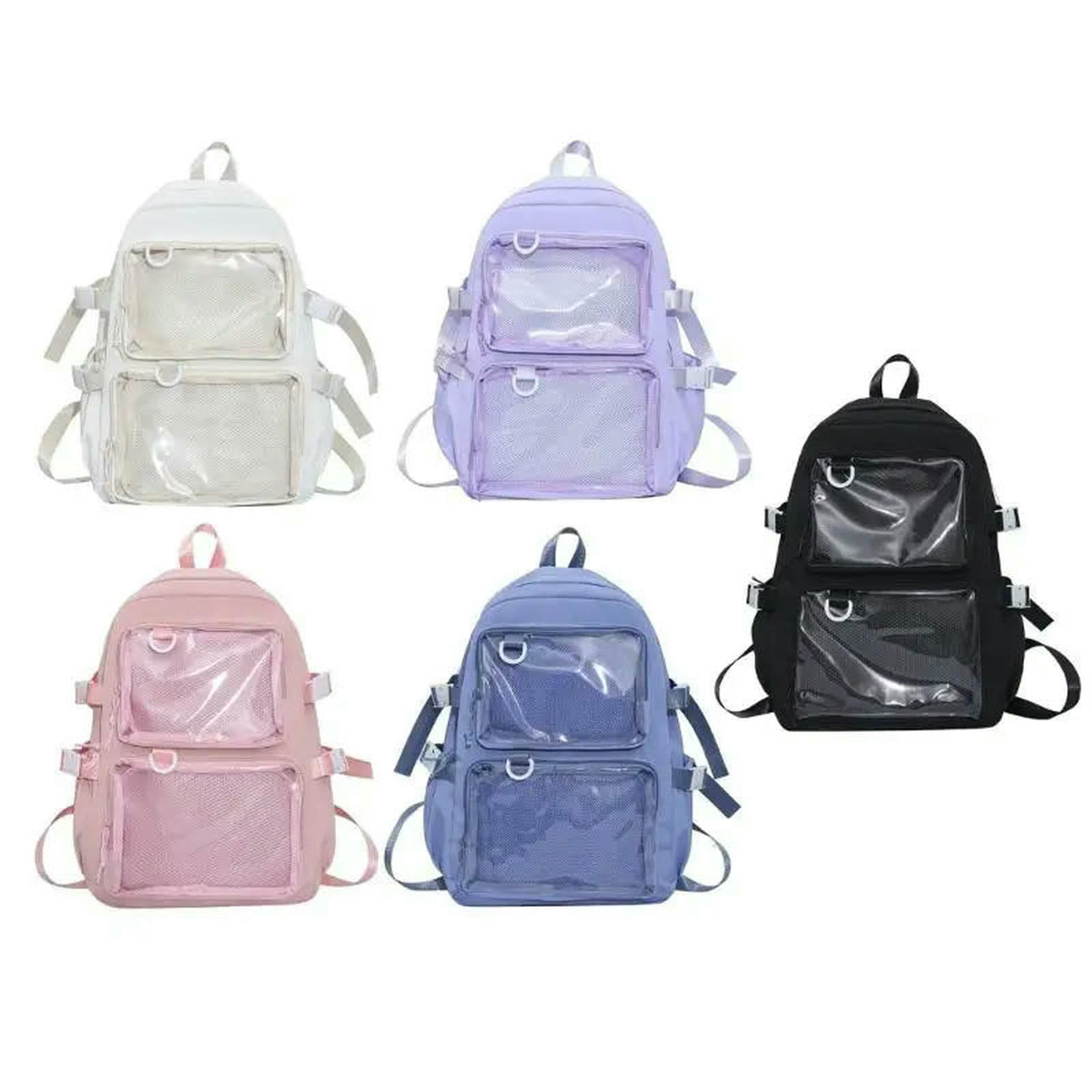 Zaino Studente Universitario Grande capacità Nylon Zaino Trasparente Tasca Borsa Scuola Distintivi