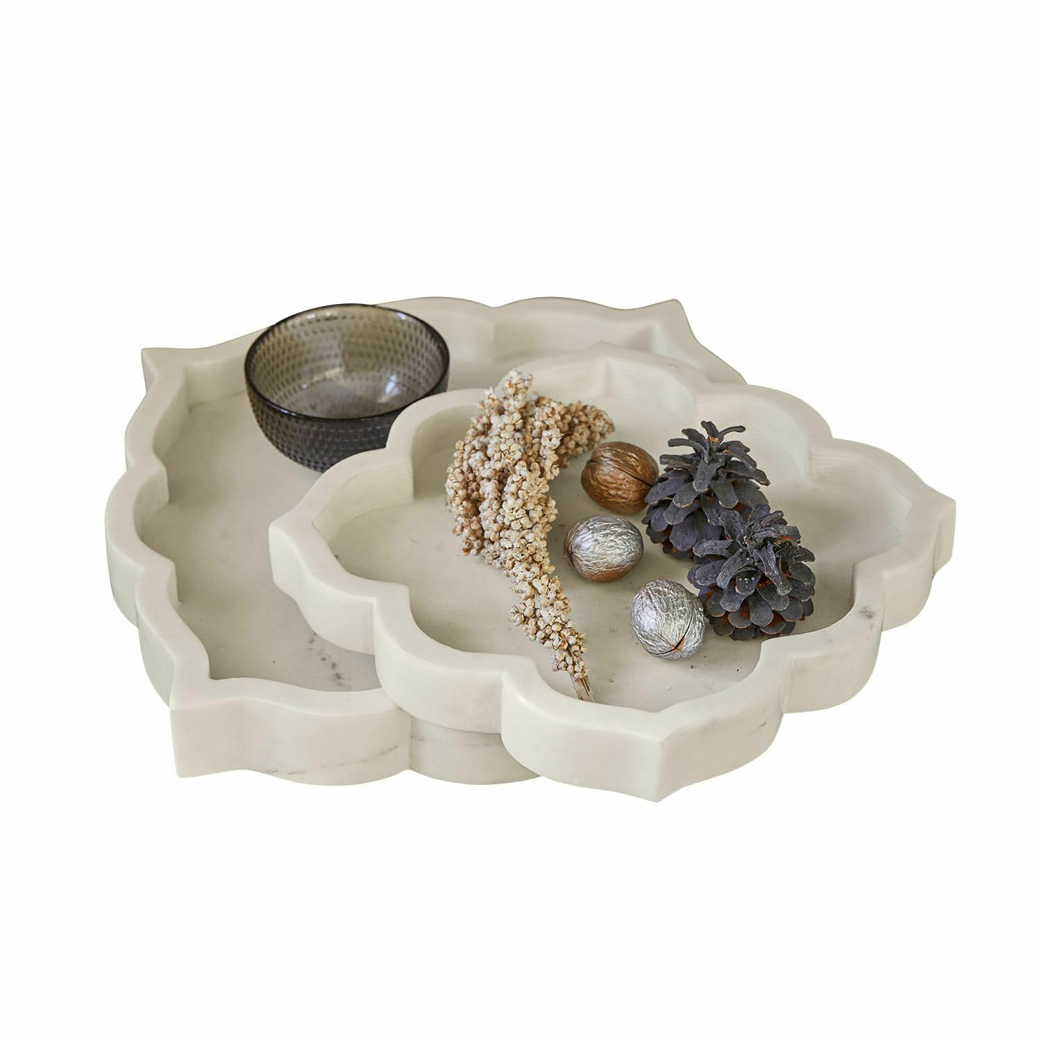 Loberon Schale 2er Set Melisune, Creme | Zwei Größen - Orientalisch Inspiriert - Jedes Stück EIN Unikat - Dekoration - Marmor