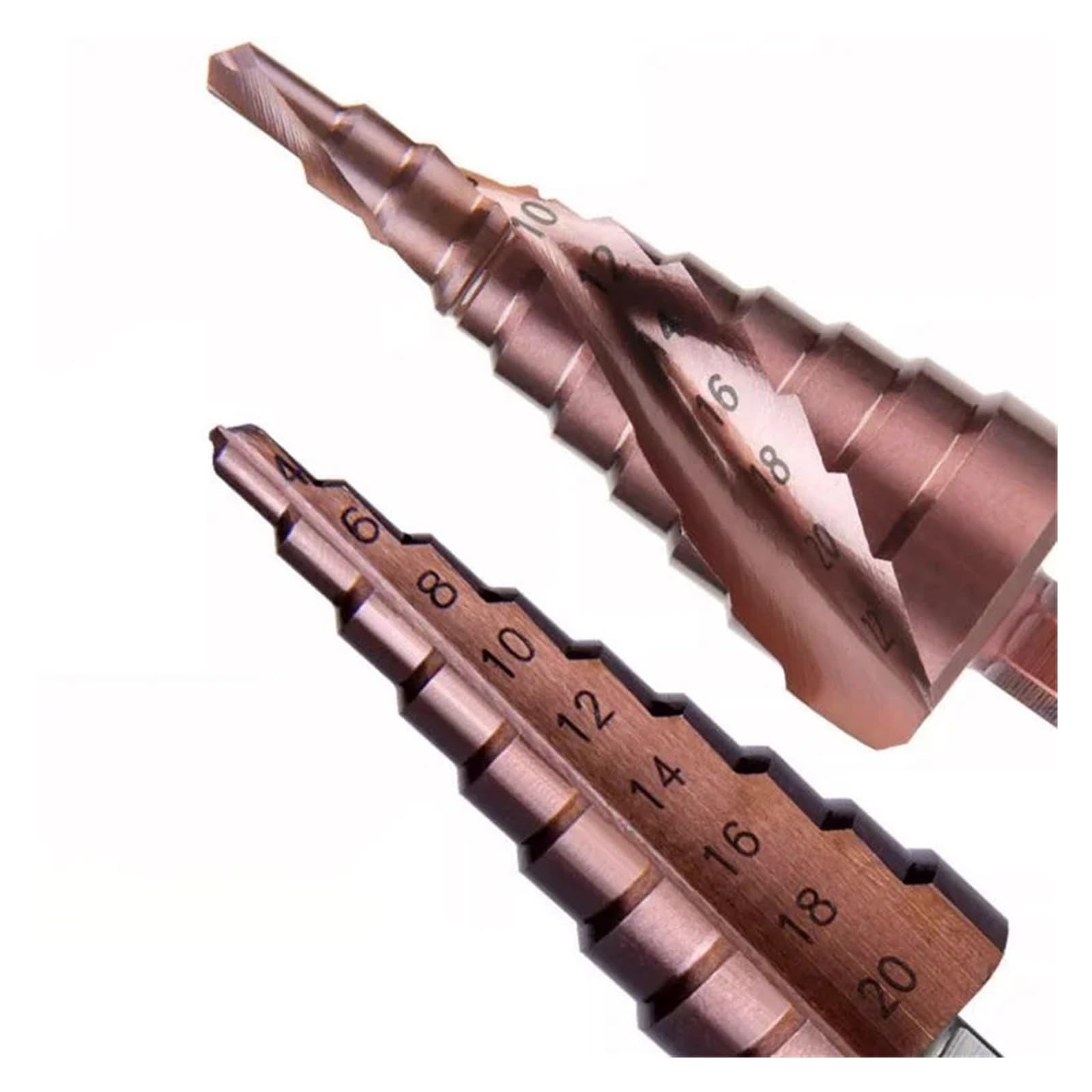 Brocas Pagoda De Alta Dureza For Taladrar Acero Inoxidable. Broca Cónica De Doble Ranura Color Canela Con Contenido De Cobalto.