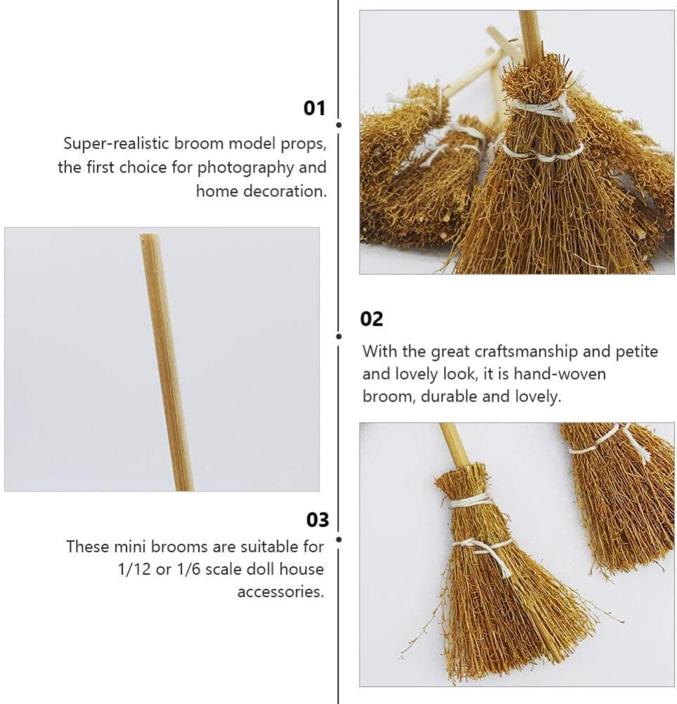 10Pcs Witch Broomstick Set, Miniature Broom Props, Fairy Decoration, Cinnamon Broom, Sweeping Tools, Angle Brooms Dollhouse Accessories - Image 3